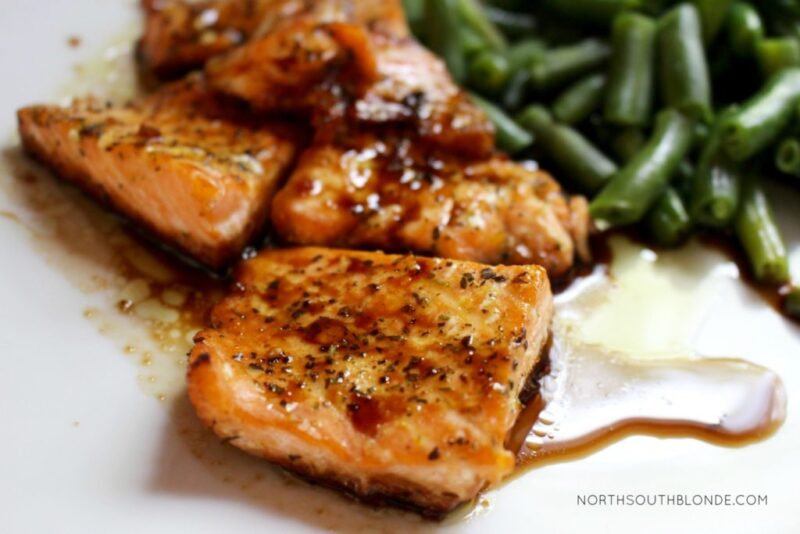 A tasty teriyaki salmon recipe that's sweet enough to get your kids eating healthy. The marinade is super easy to make and involves only a few ingredients! Easy Recipes | Dinner | Lunch | Marinade | Seafood | Fish | Gluten-Free | Quick & Easy | Clean Eating | Healthy | Good For You | Weight Loss | Postpartum | Toddler Food | Kid-Friendly |