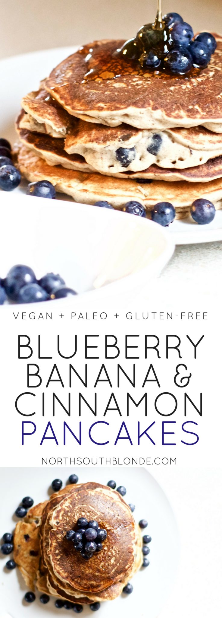 Blueberry Banana Cinnamon Pancakes (Vegan, Gluten-Free, Paleo)