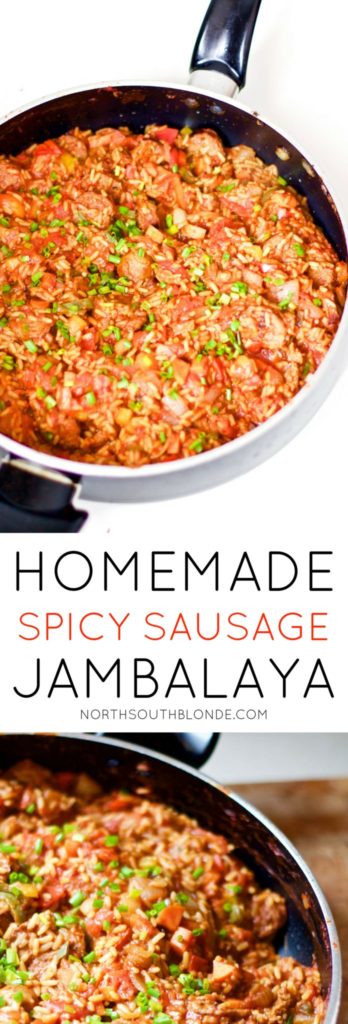 Homemade spicy sausage jambalaya is savoury and mouth watering. An easy and healthy one pot dinner recipe that's perfect for spicy food lovers, easy to cook up and a hearty, wholesome, and gluten-free meal. Family Friendly | Gluten-Free Rice | Main Dish | Dinner Recipe | Southern Dish | Southern Recipes | Cajun | Seasoning | From Scratch | Spicy Sausage | One Pot Meal |