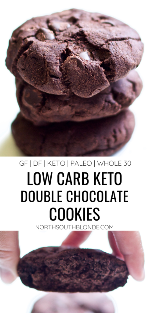 Low-Carb Double Chocolate Cookies are low calorie and low fat delicious chocolatey goodness without the guilt! Dessert | Snack | Gluten-Free | Paleo | Whole 30 | Keto | Sugar Free | Dairy Free | Healthy | Chocolate | Weight Loss | Cookies |