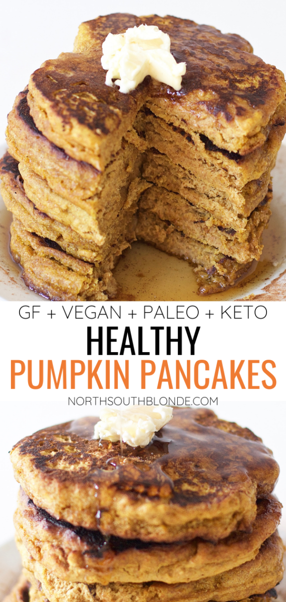 These perfectly fluffy pancakes will satisfy your pumpkin spice cravings this fall - without all the calories and carbs. Delicious and healthy at the same time! Low Carb | Keto | Sugar Free | Pumpkin Spice | Fall Breakfast | Fall Dessert | Healthy Pancakes | Dairy Free | Grain Free | Plant Based | Paleo | Gluten-Free | Vegan Butter | Almond Flour | Breakfast Recipe | Brunch | Dessert for Breakfast | | 