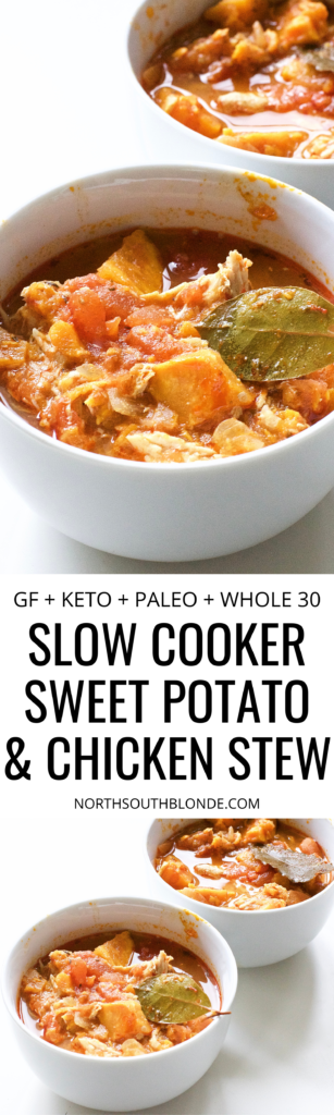 ONLY 11 NET CARBS This sweet potato and chicken stew is super high in nutrients and extremely easy to make. Made with a variation of veggies, this makes for a delicious and hearty dinner. Healthy | Weight Loss | Ketogenic | Gluten-Free | Whole 30 | Paleo | Kid Friendly | Low Carb | High Fibre | Family Friendly Recipes | Easy Recipe | Crock Pot Dinners | Keto Soup | Stew | Keto Dinner | 