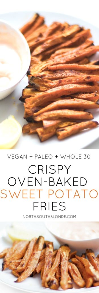 These crispy, oven-baked sweet potato fries are the perfect healthy snack, appetizer, or side dish that's super easy to make and involves only five ingredients! Flavourful, healthy, and filling. Great for weight loss, low carb, dairy free, and full of vitamins. Paleo | Whole 30 | Vegan | Vegetarian | Quick and Easy | Oven-Baked | Crispy | 30 Minutes | Healthy Snacks | Vegan snacks | Appetizers | French Fries | Good for you | Low Carb | Low cal | Low Calorie | Low Fat | 