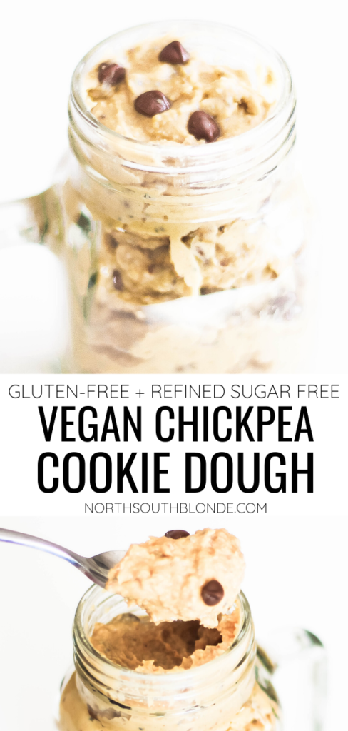 Vegan chickpea cookie dough is creamy and delicious, healthy and safe to eat, involving only a few ingredients. A guilt free dessert thats high in fiber and protein! Vegan desserts | Dairy Free | Refined Sugar Free | Raw | Gluten Free | Chickpeas | Chickpea Dessert | Chickpea Cookie Dough | Grain Free | Egg Free | Eggless | Healthy Snacks | Healthy Desserts | Vegan Chocolate | Weight Loss | High Fiber | Blender | Food Processor | Vegan Cookie Dough | gluten-free