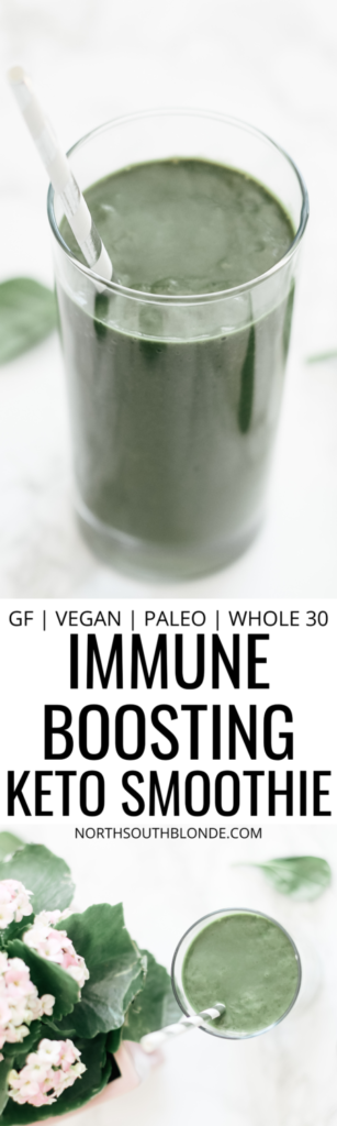 An immune boosting drink to protect your body during cold and flu season. Rich in antioxidants and vitamin C, it's also vegan, paleo, and whole 30 friendly. Superfood Smoothie | Low Carb | Weight Loss | Weight Management | Detox | Boost Immunity | Flu Fighting | Healthy Drinks | Immune Boosting Recipes | Ketogenic | Keto Smoothie | Green Smoothie | Ginger Smoothie | Antioxidants | Immune System | Boost Metabolism | Energy | Burn Fat | Keto Smoothies | Keto Green Smoothie
