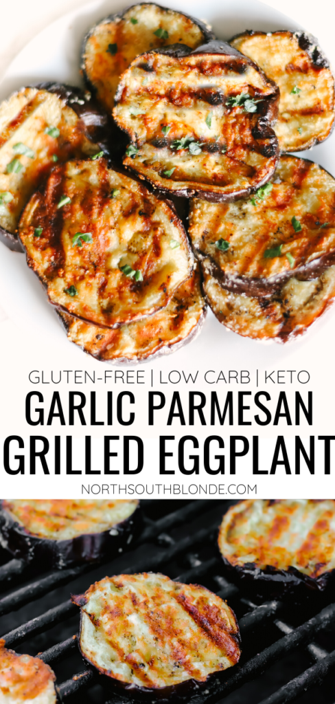 Garlic Parmesan Grilled Eggplant is melt-in-your-mouth delicious, the best BBQ recipe and side dish you will ever make! Easy, healthy, low carb, and keto friendly. Healthy Side Dishes | Dinner Recipes | BBQ Recipes | Eggplant Recipes | Grilling | Sides | BBQ'd Eggplant | Ketogenic | Weight Loss | Keto Dinner | Easy | Simple | Grilled Veggies | Barbecue | Barbecued | 