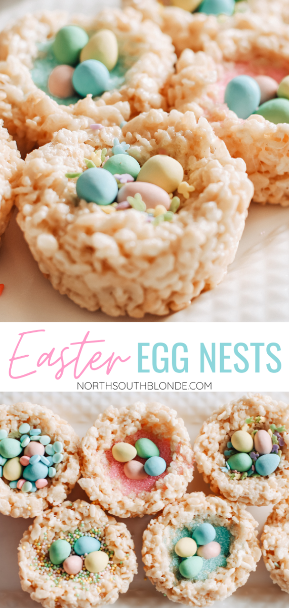 Rice Krispie and Mini Egg Nests are a fun Easter treat and activity for kids! An easy no-bake dessert with mini eggs and pastel sprinkles. No-Bake Dessert | Easter Desserts | Easter Treats | Quick and Easy | Chocolate Egss | Cadbury Mini Eggs | Spring Activities | Food for Kids | Easter Nests | Edible Nests | Easter Recipes | Rice Krispie Nests | Rice Crispy | Rice Crispies | Activity for Kids | Easter Fun |