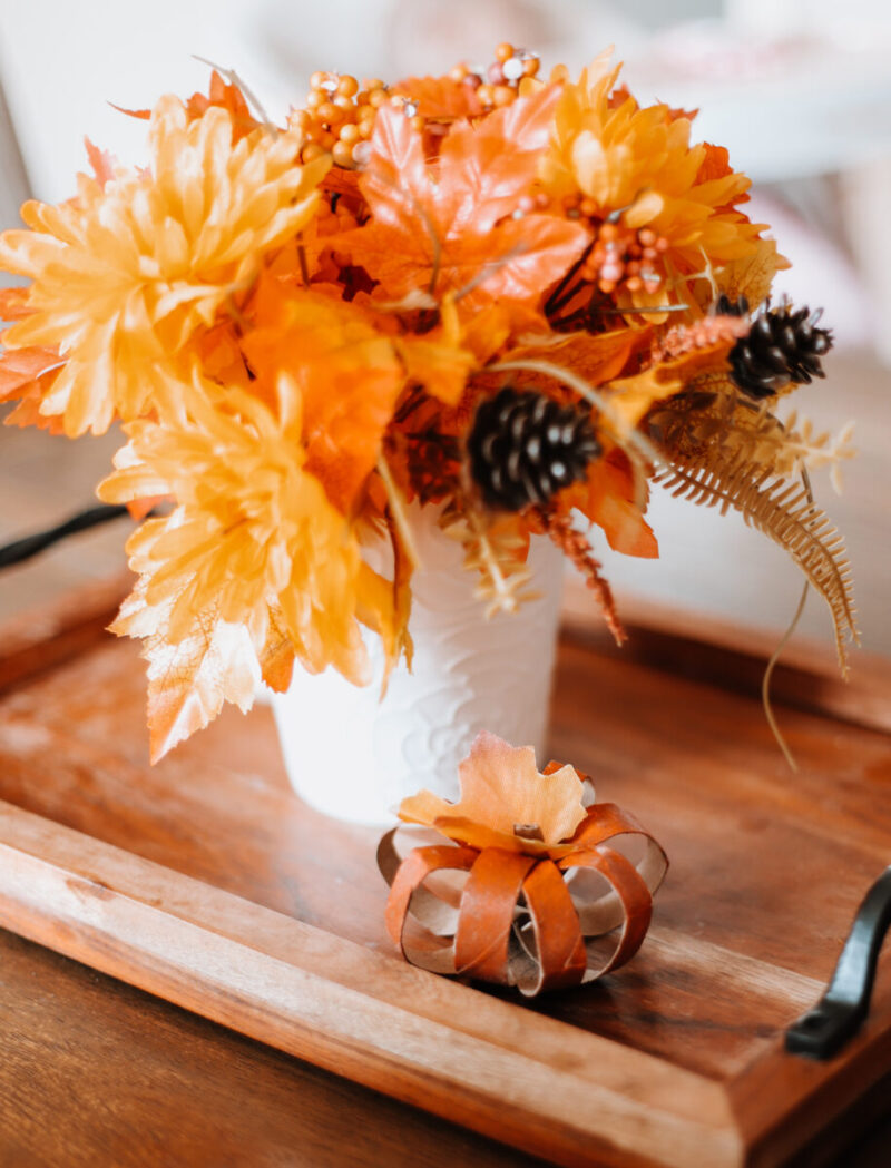 Easy DIY Decor Paper Pumpkins are made with up-cycled paper rolls will add beautiful fall decor to your home and a family activity for the kids. Fall Home Decor | DIY Home Accent | DIY Pumpkins | Paper Roll Pumpkins | Pumpkin Craft | Halloween Decor | Thanksgiving Decor | Fall Craft | Activities for Kids |