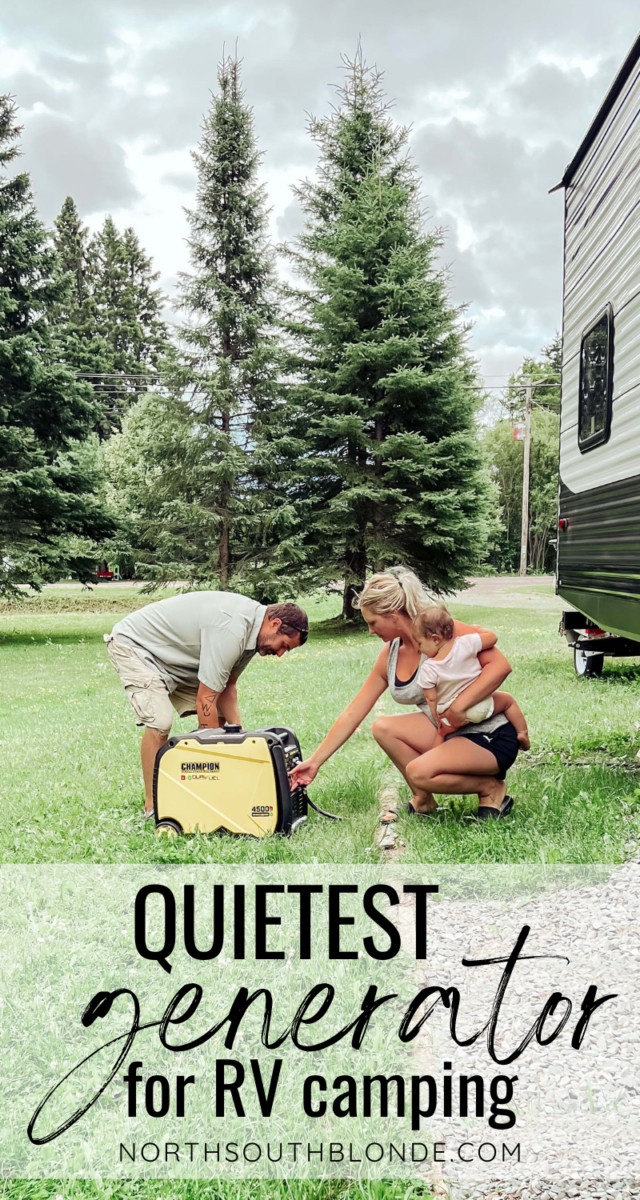 Review of the quietest most dependable generator for RV camping - the Champion 4500-Watt Duel Fuel Inverter Portable Generator is powerful and easy to use! Family camping | RVing | Camper Trailer | Boondock | Boondocking | Canadian Living | Northern Ontario | Champion Generators | Price | Review | Setup | Off-Grid | Glamping | Family Travel |