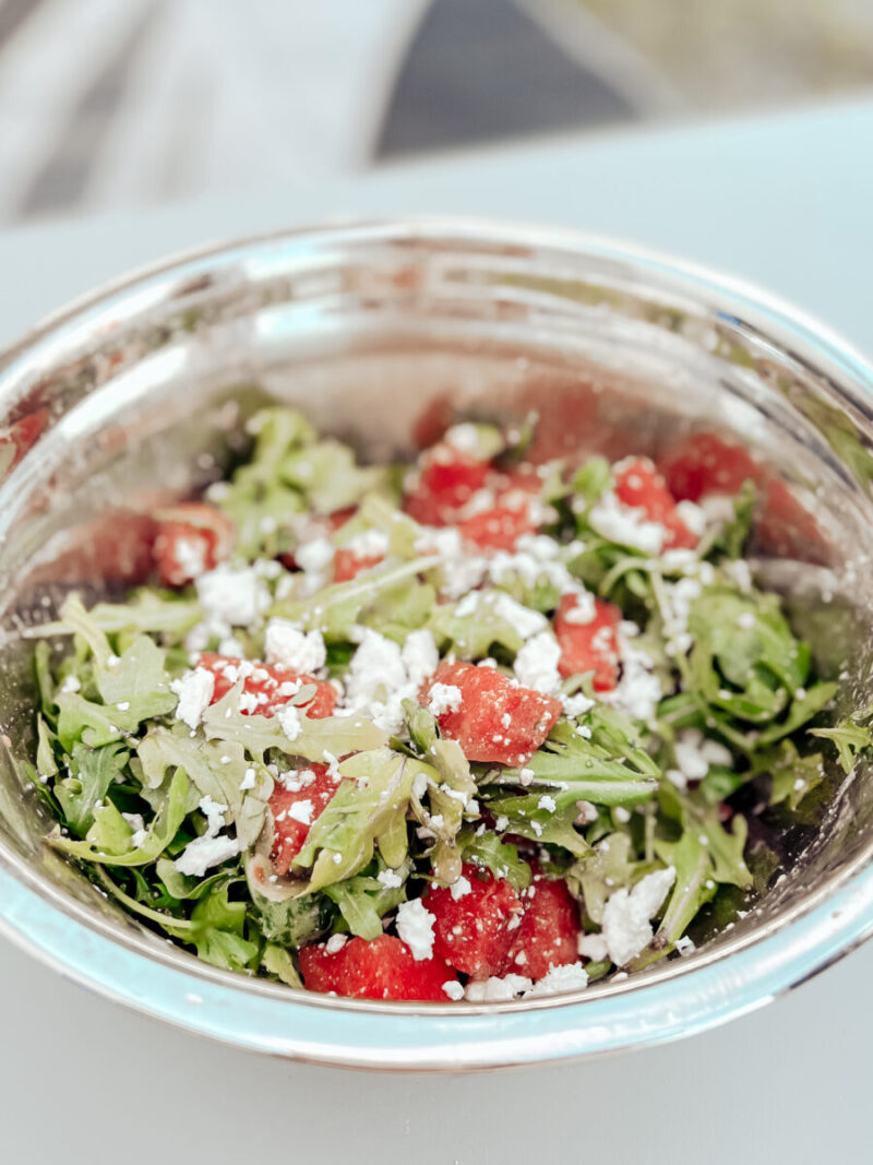 This refreshing watermelon fetal salad is gluten-free and less than 10 ingredients. Enjoy as a healthy and nutritious meal or side dish. Summer Salad | Easy Summer Recipes | Easy Salad Recipes | Camping | Garden Salad | Low Carb | Keto | Main Dish | Side Dish | Healthy | Fruit Salad | 