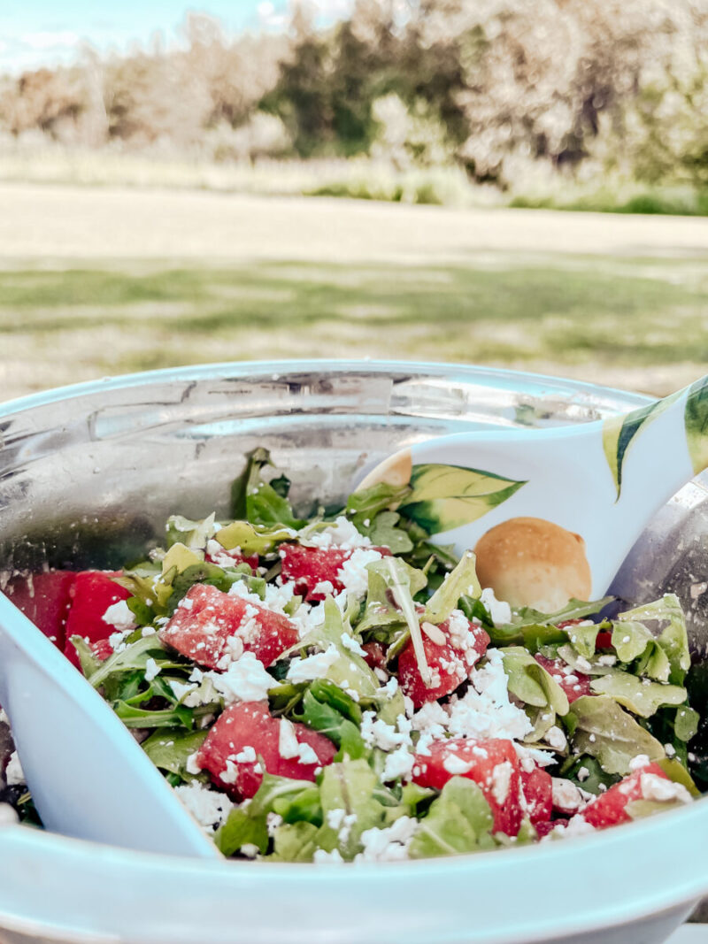 This refreshing watermelon fetal salad is gluten-free and less than 10 ingredients. Enjoy as a healthy and nutritious meal or side dish. Summer Salad | Easy Summer Recipes | Easy Salad Recipes | Camping | Garden Salad | Low Carb | Keto | Main Dish | Side Dish | Healthy | Fruit Salad | 