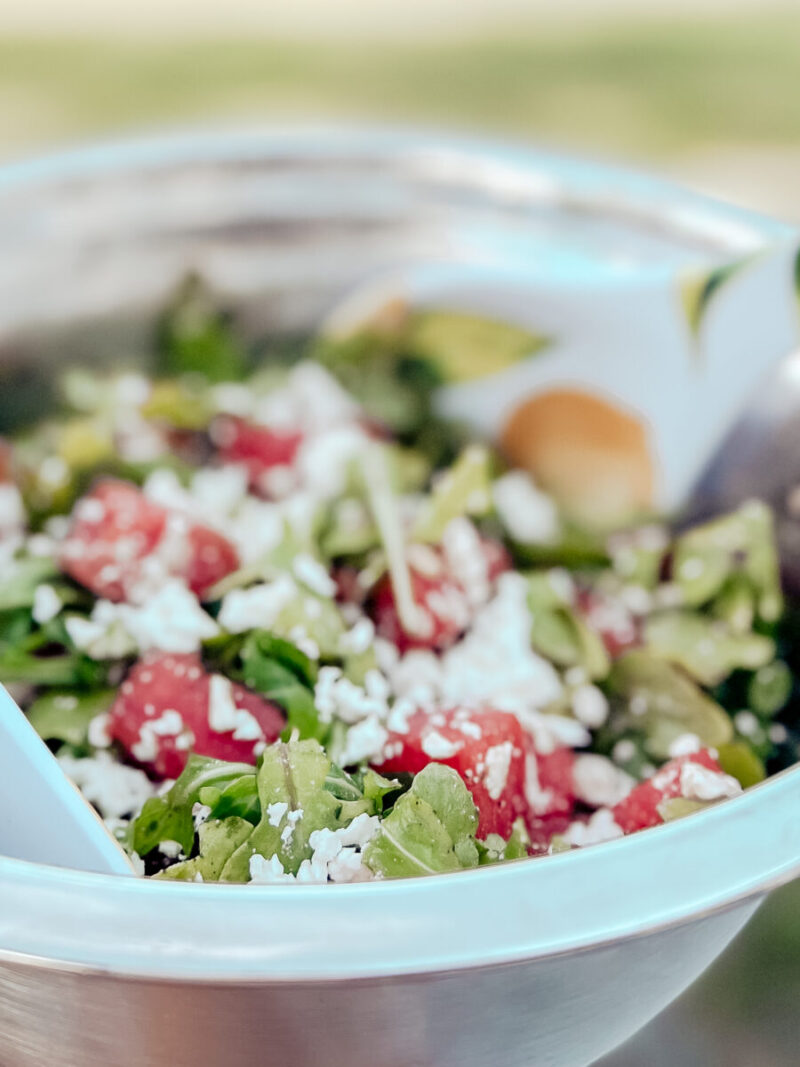 This refreshing watermelon fetal salad is gluten-free and less than 10 ingredients. Enjoy as a healthy and nutritious meal or side dish. Summer Salad | Easy Summer Recipes | Easy Salad Recipes | Camping | Garden Salad | Low Carb | Keto | Main Dish | Side Dish | Healthy | Fruit Salad | 