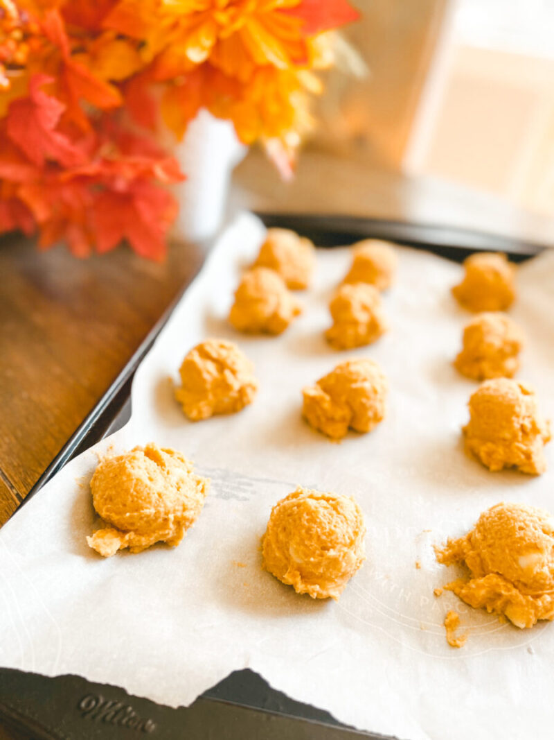 These keto pumpkin snickerdoodles are soft and chewy pumpkin spice cookies! A healthy snack or fall dessert that's gluten-free and low carb. Soft Baked Cookies | Snickerdoodle Cookies | Sugar Free | Grain Free | Ketogenic | Pumpkin Puree | White Chocolate Chips | Fall Recipe | Fall Dessert | Healthy Snacks | Pumpkin Pie Spice | Thanksgiving |