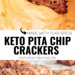 This easy low carb and keto pita chip crackers recipe is made with high fibre flax seeds and are gluten-free. Great for dipping and snacking! Keto Crackers | Healthy Snacks | Easy Recipes | Easy and Healthy | Appetizer | Pita Chips | Keto Chips | GF | Almond Flour Crackers | Homemade | Oven Baked |