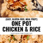 This One Pot Chicken and Rice recipe is an easy gluten-free main dish. Serve this weeknight dinner alongside steamed veggies or meal prep!