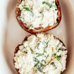 Stuffed portobello mushrooms oven baked with spinach and ricotta. A high protein dinner recipe that's easy, healthy, gf, low carb, keto. Ricotta Cheese Recipes | High Protein Recipes | Stuffed Mushrooms