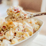 This bacon and cheddar loaded potato salad is creamy and delicious. An easy family friendly and gluten-free side dish to make for dinner. Potato Side Dishes, Dinner Sides, Potatoes, Simple Recipes, Easy Potato Recipe, Loaded Potatoes, Creamy Potato Salad Dressing, Family Dinners