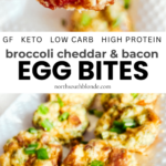 These delicious and healthy Broccoli Egg Bites to meal prep for a healthy breakfast. An egg muffin recipe that's low carb, keto & gluten-free. Cheddar Bacon Broccoli Breakfast Brunch Kids Toddlers Family Eggs Mini Quiche Cups Baked Make Ahead