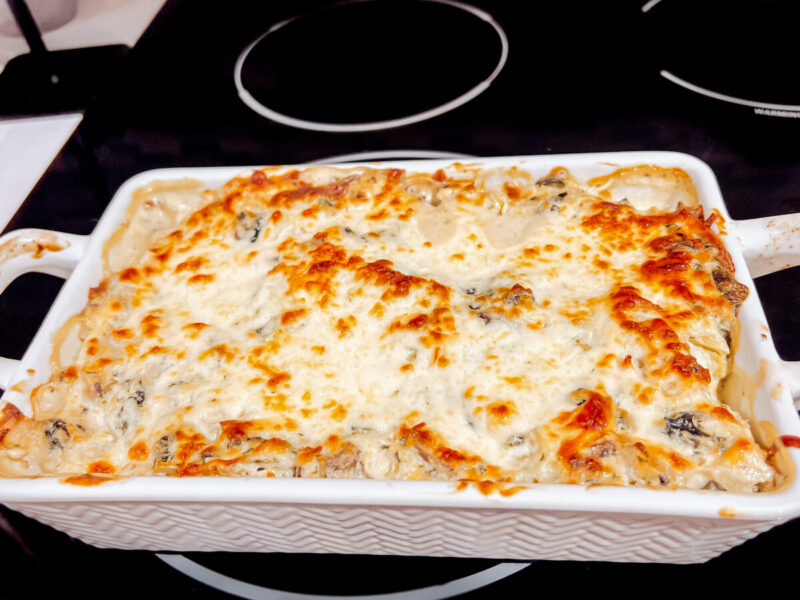 This easy Mushroom Spinach and Artichoke Dip is hearty, satisfying, and made with only a few ingredients. Creamy and delicious, serve as an appetizer or the perfect low carb, keto snack.