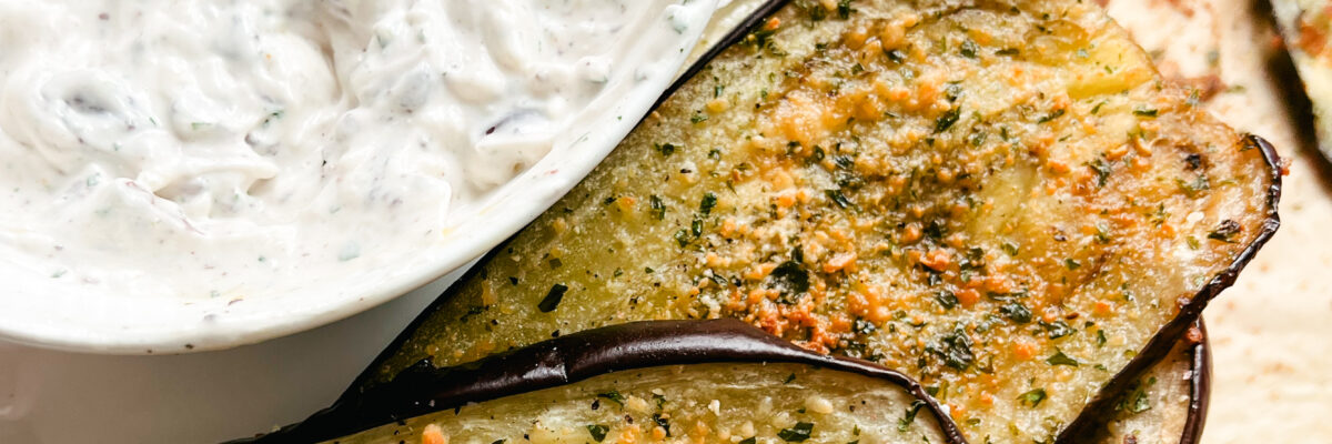 Oven Roasted Eggplant & Mediterranean Dip (GF, Low Carb, Keto)